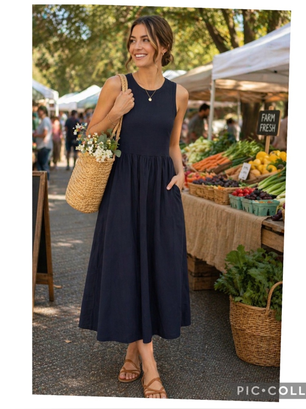 Chico’s Navy Midi Dress Ribbed Top Cotton Lined Sleeveless